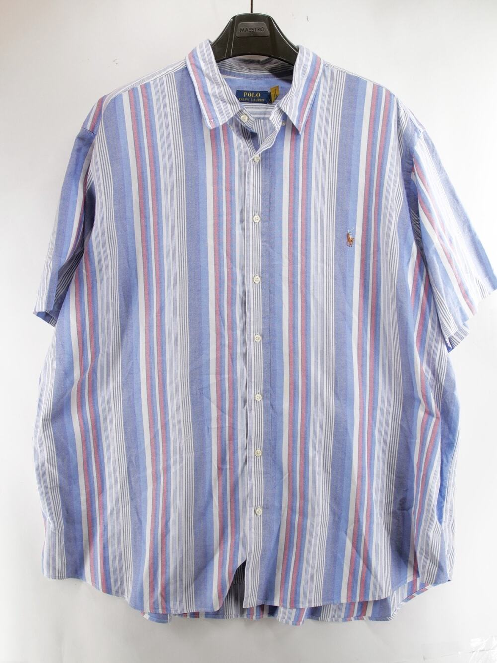 Polo Ralph Lauren Men's 3XB Blue Red White Striped Short Sleeve Button Up Shirt